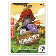 Memoarr! - Colorful card game box featuring cartoon pirate animals including a parrot, penguin, walrus, crab, and gorilla around a.
