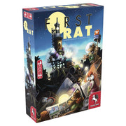 First Rat - Board game box with dark cityscape artwork featuring animated rats in a nighttime, strategy-themed scene.