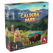 Caldera Park - Caldera Park board game box with colorful forest, river, and animal illustrations including a bear, bison, and bird on a.
