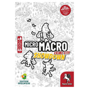 MicroMacro: Crime City: Showdown - Crime City: Showdown board game with detailed black-and-white city illustration and bold black, white, and yellow title text