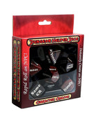 Dungeon Helper Dice: Character Creator - Black six-sided dice with white text inside a red and black box labeled Dungeon Helper Dice Character Creator.