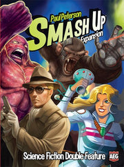 Smash Up: Science Fiction Double Feature (PREORDER) - A purple alien, a large brown beast, a man in a trench coat and hat, and a blonde woman in a futuristic outfit.