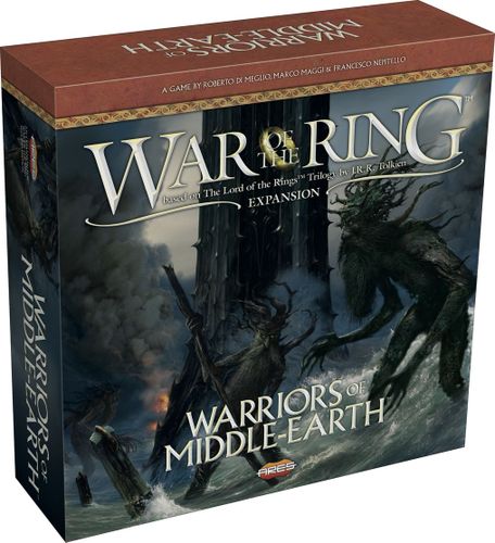War of the Ring: Warriors of Middle-Earth (PREORDER) - Dark, detailed game box for War of the Ring expansion Warriors of Middle-Earth featuring looming, shadowy figures and a.