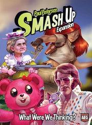 Smash Up: What Were We Thinking? (PREORDER) - Colorful board game expansion box featuring animated characters including a woman with a gun, a red-haired archer, a pink.