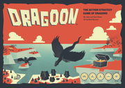Dragoon (PREORDER) - Board game box with red and beige tones, featuring a stylized black dragon flying over a landscape with game pieces and a.