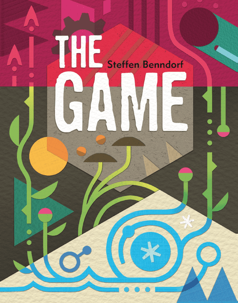 The Game (PREORDER) - Colorful board game box with abstract shapes including arrows, circles, and lines, titled "The Game" by Steffen Benndorf.