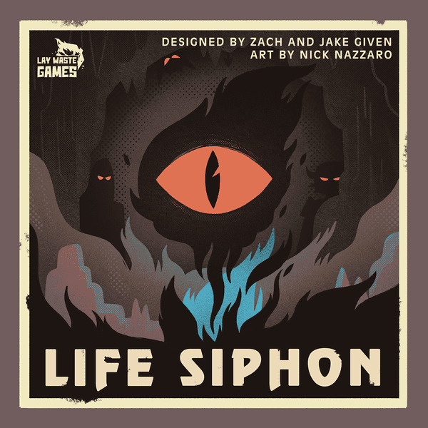 Life Syphon (PREORDER) - Dark cave entrance with a large orange eye and blue flames, shadowy figures in background, bold "Life Siphon" text below.