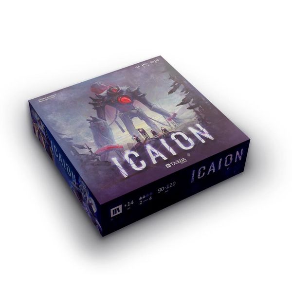Icaion: Essential Edition - Square dark purple game box with a towering robot illustration and bold white "ICAION" text on the cover.