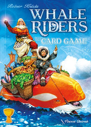 Whaleriders: Card Game - Whale Riders card game box featuring colorful illustration of two characters riding an orange whale over blue ocean waves.