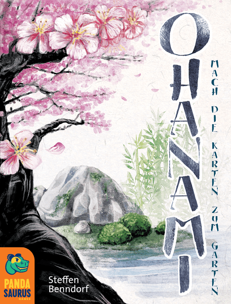 Ohanami (PREORDER) - Board game box with cherry blossom tree illustration, stone garden, and stylized "OHANAMI" text.