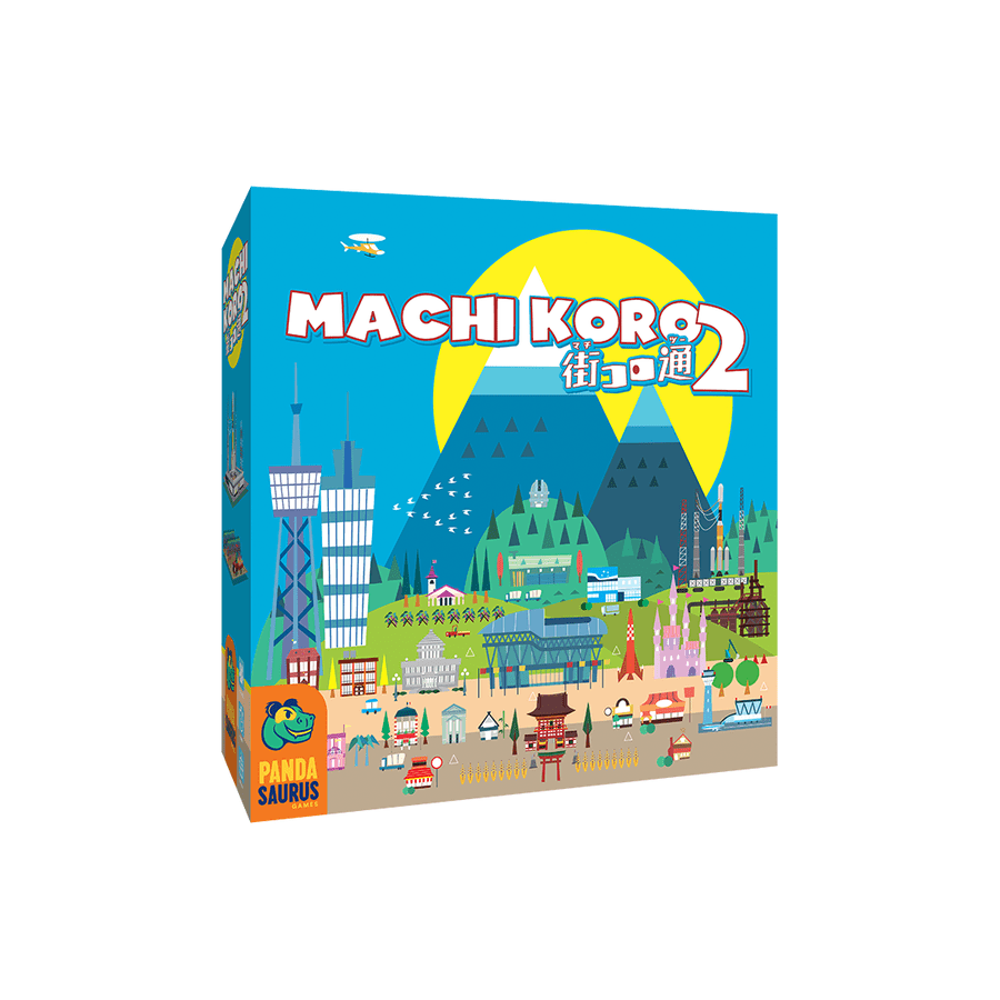 Machi Koro 2 (PREORDER) - Colorful board game box for Machi Koro 2 featuring cartoon cityscape with buildings and mountains on blue background.