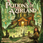Potions of Azerland KS Deluxe Edition - Colorful fantasy board game box featuring a mystical forest village with glowing windows and characters, titled Potions of.
