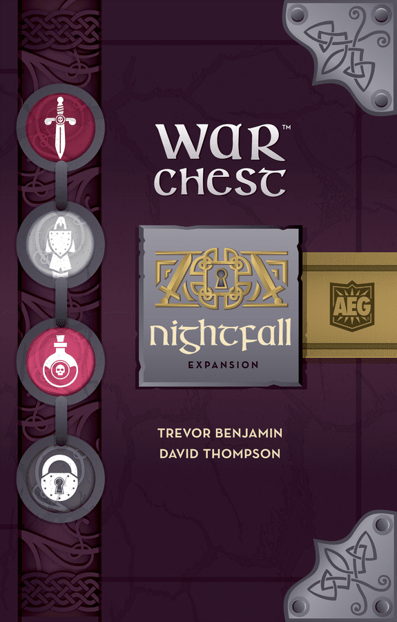 War Chest: Nightfall (PREORDER) - War Chest Nightfall expansion box with dark purple background, silver corner accents, and emblem icons on the left side.