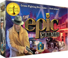 Tiny Epic Crimes: Deluxe (PREORDER) - Colorful board game box featuring a detective in a beige trench coat and fedora holding a revolver, neon cityscape.