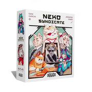 Neko Syndicate - Neko Syndicate board game box featuring anthropomorphic cat characters in a comic style with white background and bold black