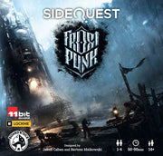 Side Quest: Frostpunk - Frostpunk game box with icy black and white logo on snowy industrial landscape background.