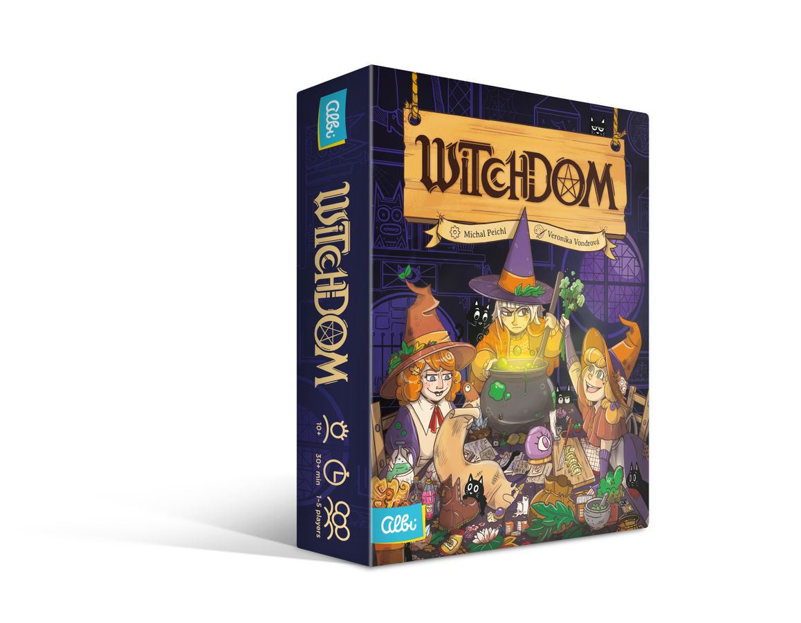 Witchdom (PREORDER) - Witchdom card game box with colorful witch characters brewing potion against a dark purple background.