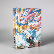Koinobori - Colorful card game box featuring vibrant koi fish swimming in a blue sky with white clouds and a child reaching upward on.