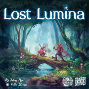 Lost Lumina: Base Game - Colorful fantasy board game box featuring two whimsical characters crossing a forest bridge under glowing light effects.