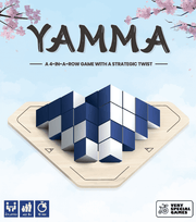 Yamma (PREORDER) - Wooden game board with a 3D grid of alternating dark blue and white triangular pieces arranged in a pyramid shape.