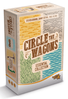 Circle the Wagons: Essential Collection (PREORDER) - Rectangular board game box with rustic typography and colorful map sections in yellow, gray, blue, and green titled Circle.