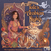 Tales Of The Arabian Nights (40th Anniversary) (PREORDER) - Colorful board game box featuring a mystical Arabian woman with flowing dark hair, surrounded by magical smoke, desert.