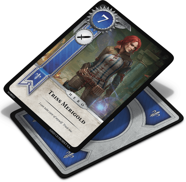 Gwent - Gwent trading card featuring Triss Merigold with red-haired female character artwork, blue accents, and numeric values on a.