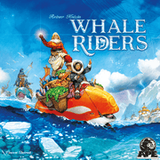 Whaleriders: Board Game - Colorful board game box featuring an illustrated orange whale with people riding it through icy blue ocean waters under a.