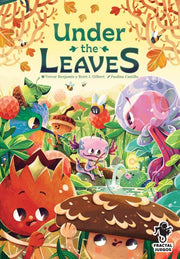 Under the Leaves (PREORDER) - Colorful board game box featuring whimsical forest creatures and vibrant leaves with playful title typography.