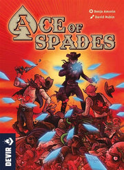 Ace of Spades (PREORDER) - Card game box with fiery red-orange background and illustrated characters in dynamic poses under bold Ace of Spades title.