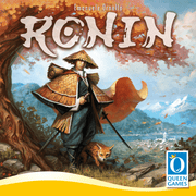 Ronin (PREORDER) - Board game cover featuring a samurai warrior in traditional armor with a conical hat, holding a long sword, standing beside.