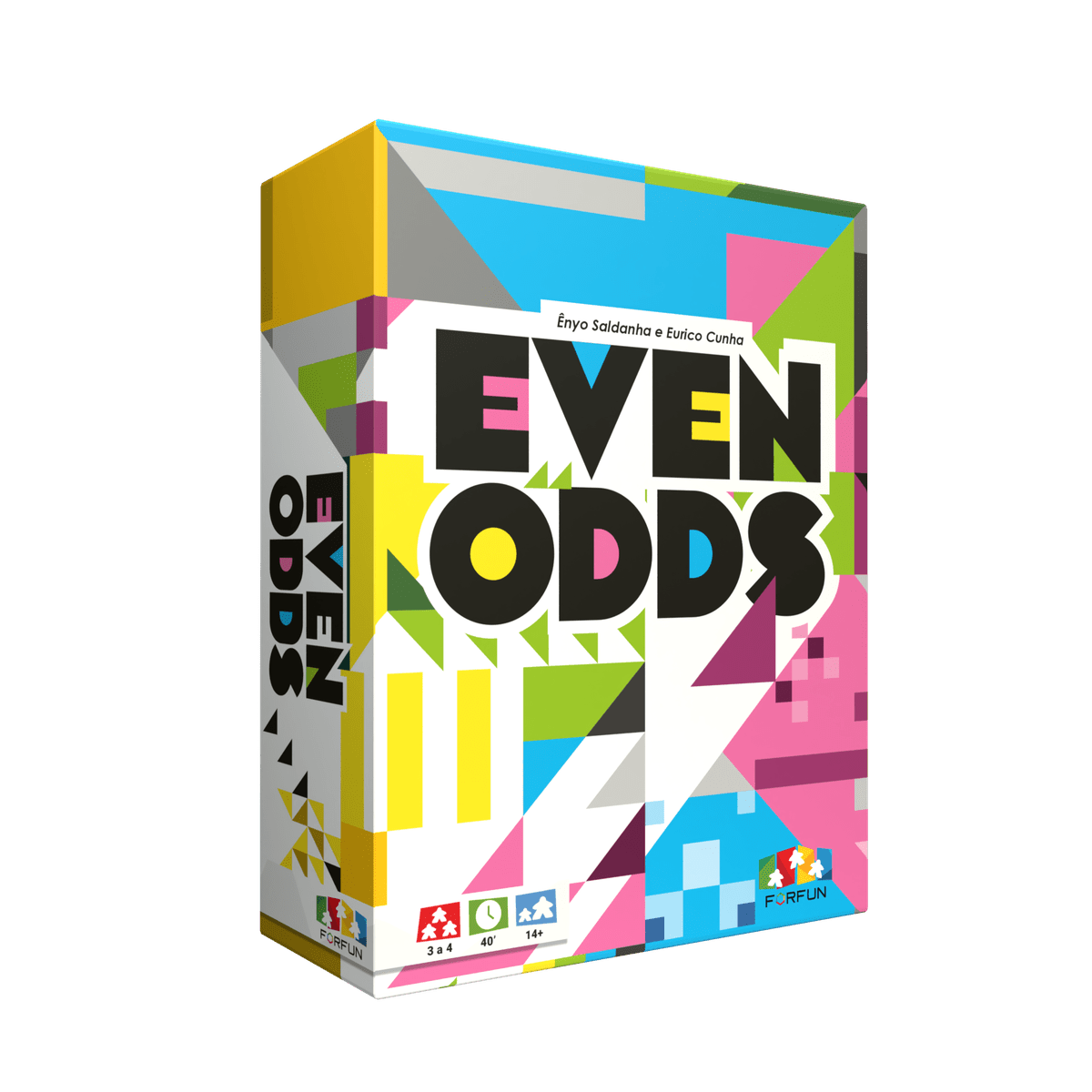 Even Odds (PREORDER) - Colorful geometric patterned box for Even Odds strategy game with bold black and white text on front.
