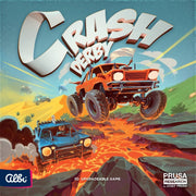 Crash Derby - Colorful game box art showing an orange monster truck jumping over rugged terrain with a smaller blue car on a dirt track.
