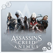 Assassin's Creed: Animus (PREORDER) - Video game cover featuring four Assassin's Creed characters in hooded cloaks with weapons, gray background with white logo.