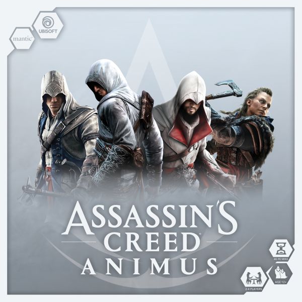 Assassin's Creed: Animus (PREORDER) - Video game cover featuring four Assassin's Creed characters in hooded cloaks with weapons, gray background with white logo.