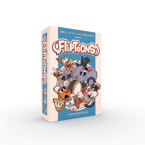 Fliptoons - Colorful Fliptoons card game box featuring animated cartoon characters in action poses on the front cover.