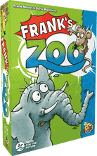 Frank's Zoo (PREORDER) - Bright green box for Frank's Zoo card game featuring cartoon elephant and goat illustrations with bold red and white text.