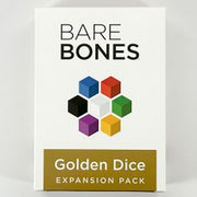 Bare Bones: Golden Dice Expansion Pack - White rectangular box with black text "Bare Bones" and colorful hexagonal dice icons, labeled "Golden Dice Expansion Pack".