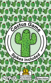 What's the Point? - Round card game tin with green cactus illustration and text "Cactus Game Spikes included" on a light green background with.