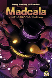 Madcala (PREORDER) - Dark purple octopus character with glowing yellow eyes and a top hat on a black background with purple smoke and bubbles.