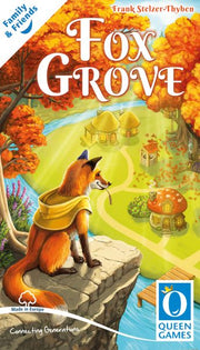 Fox Grove (PREORDER) - Colorful illustrated book cover featuring a fox in a yellow cape overlooking a vibrant autumn forest with mushroom houses.