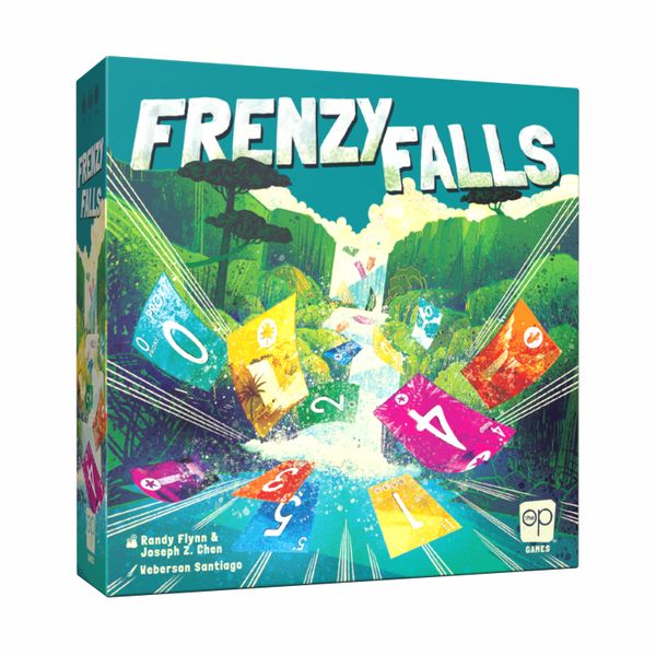 Frenzy Falls - Colorful Frenzy Falls card game box featuring vibrant cards and a lush jungle waterfall background.