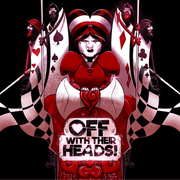 Off With Their Heads! (PREORDER) - Dark-themed card game box with a red, black, and white queen figure and stylized playing card suits background.