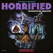Horrified: Dungeons & Dragons - Ravenloft (PREORDER) - Dark fantasy board game box with eerie blue and purple tones, featuring a menacing vampire face, a twisted tree, a haunted.