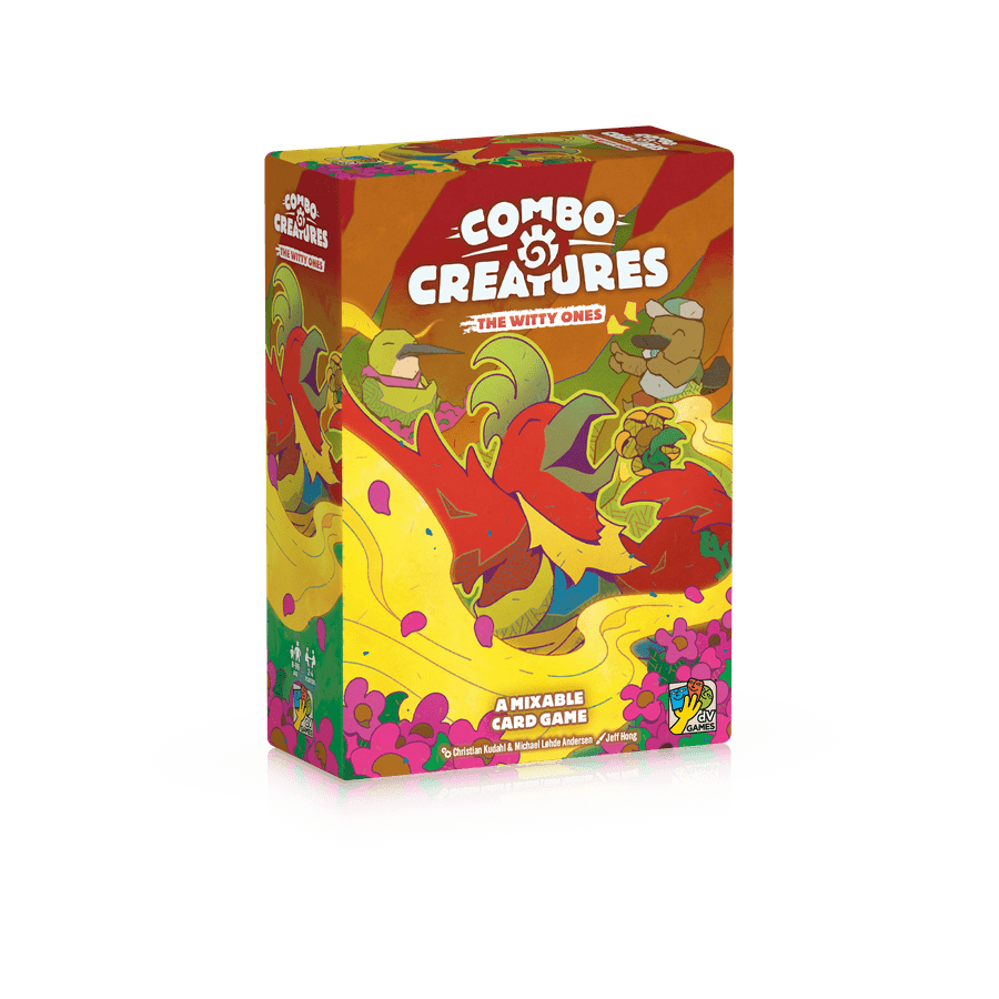 Combo Creatures: The Witty Ones (PREORDER) - Colorful card game box featuring whimsical creatures in red, yellow, green, and brown tones with playful illustrations and.