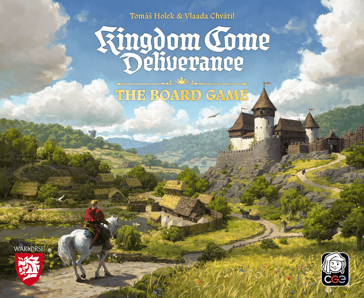 Kingdom Come Deliverance: The Board Game (PREORDER) - Kingdom Come Deliverance board game box featuring medieval landscape with castle on hill, knight on horseback, and blue sky.