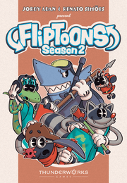 FlipToons Season 2 (PREORDER) - Colorful illustrated game box featuring cartoon characters including a shark, crocodile, bear, and raccoon, with bold.