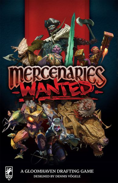 Mercenaries Wanted: A Gloomhaven Drafting Game (PREORDER) - Colorful fantasy characters grouped above bold red and white "Mercenaries Wanted" title on dark backdrop.