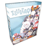 Iluliaq - Colorful game box with stylized penguins and a white polar bear illustration on a light blue background.