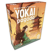 Yokai Pagoda - Yokai Pagoda game box with Japanese pagoda, woman in traditional clothing, and warm sunset tones.